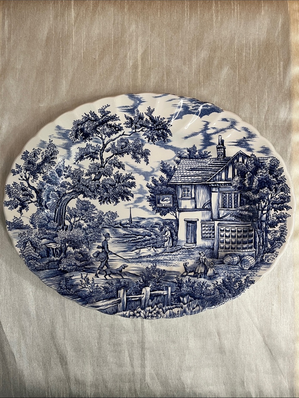 Vintage Myott Staffordshire Ironstone Platter The Hunter Blue Transferware 12.5”